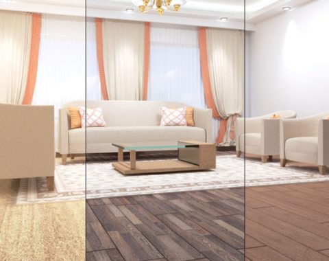سه حالت رنگی پارکت قهوه ای تیره و عسلی روشن و طرحدار برای سالن پذیرایی خانه